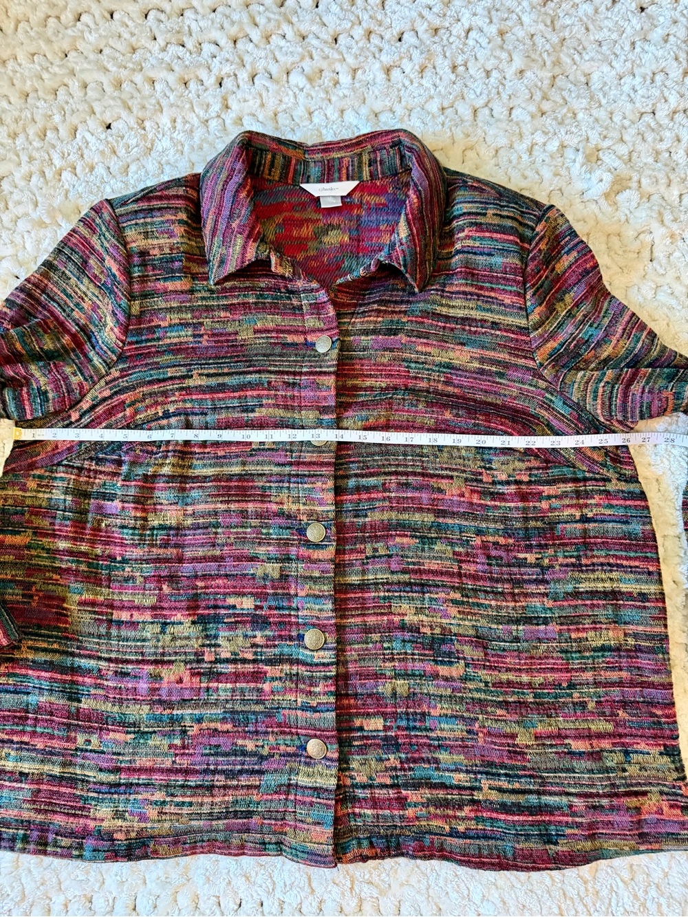 CJ Banks 2X Multicolor Textured Knit Jacket Button Front Artsy Boho - Picture 6 of 9